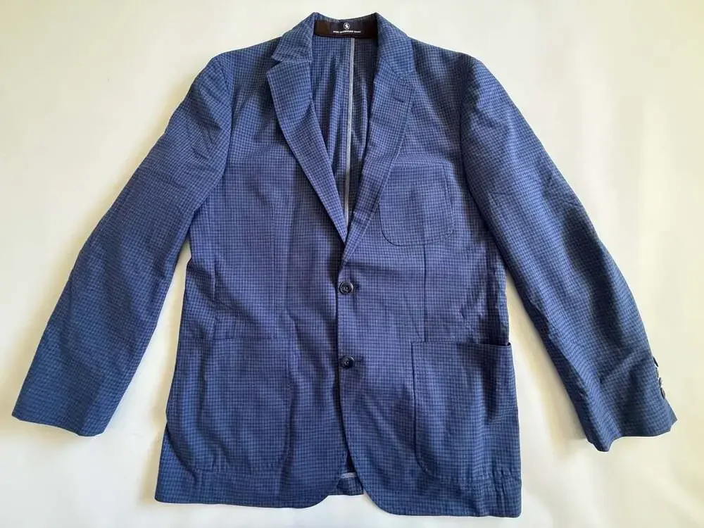 Hart Schaffner Marx Blazer Mens Blue Check Two Button Unlined Y2K Office